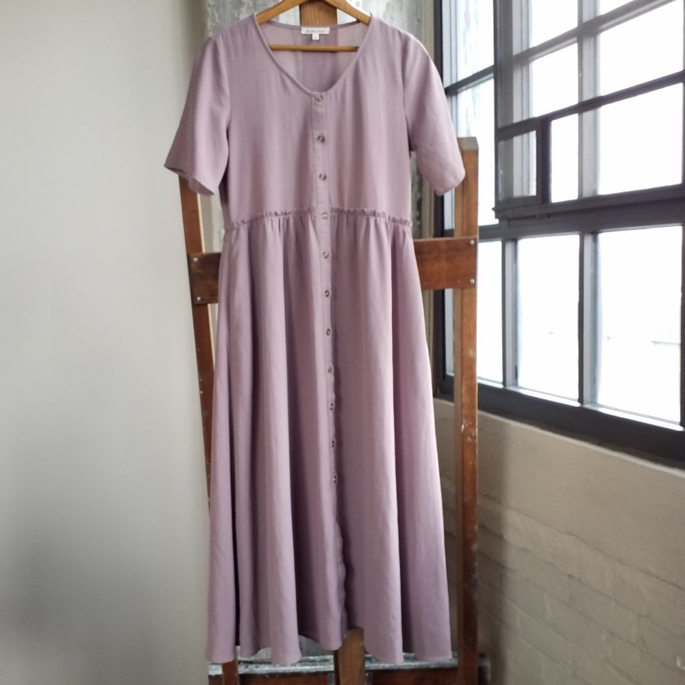 JESSAKAE Button Down Brown Oversized Midi Short Sleeve Shirt Dress, Size Small